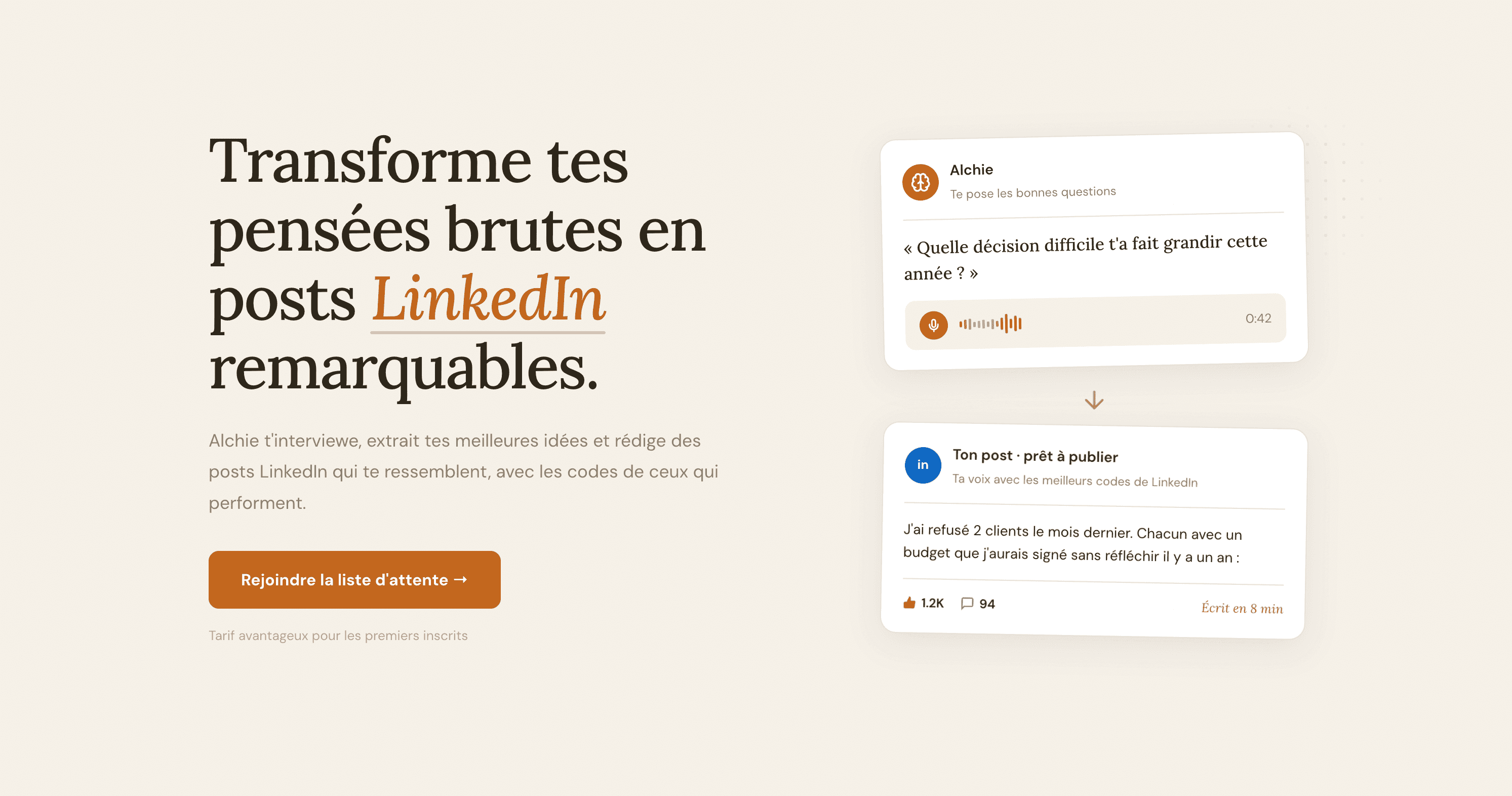 Landing page d'Alchie créée avec Claude